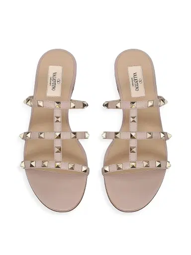 Valentino Garavani Women's Rockstud Flat Slide Sandals - Poudre - Size 11.5 | Thumbnail 4