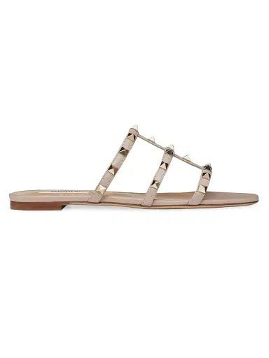 Valentino Garavani Women's Rockstud Flat Slide Sandals - Poudre - Size 11.5 | Thumbnail 1