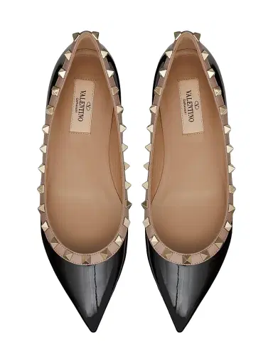Valentino Garavani Women's Patent Rockstud Ballet Flats - Black Poudre | Thumbnail 4