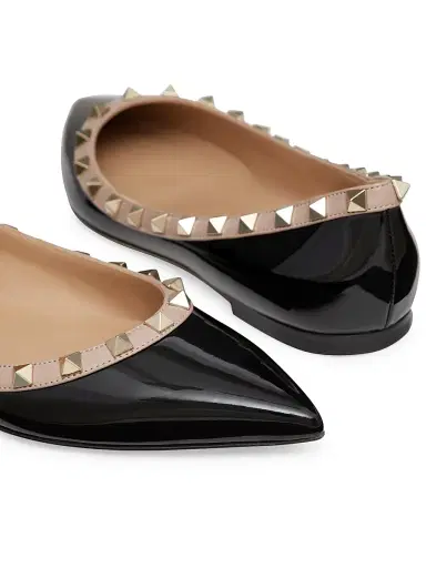 Valentino Garavani Women's Patent Rockstud Ballet Flats - Black Poudre | Thumbnail 5