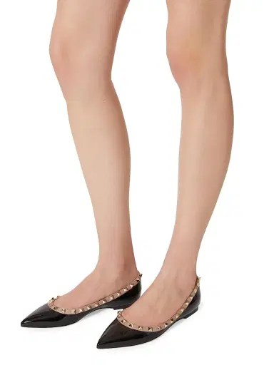 Valentino Garavani Women's Patent Rockstud Ballet Flats - Black Poudre | Thumbnail 6