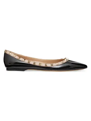 Valentino Garavani Women's Patent Rockstud Ballet Flats - Black Poudre | Thumbnail 1
