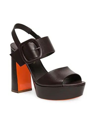 Santoni Women's Bruxel 105MM Leather Platform Sandals - Dark Brown - Size 10 | Thumbnail 2