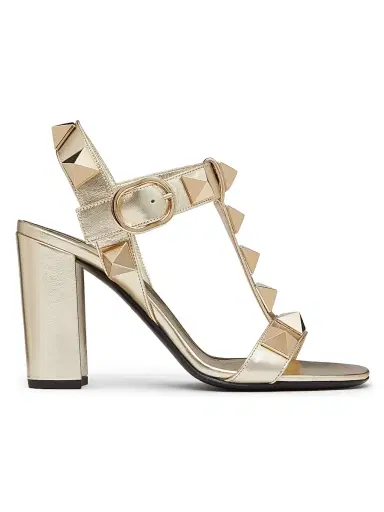 Valentino Garavani Women's Roman Stud Metallic Sandals 90MM - Platinum | Thumbnail 1