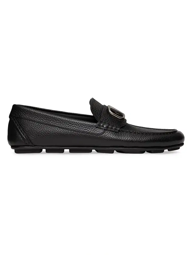 Men's VLogo Signature Grainy Calfskin Driving Shoes - Black