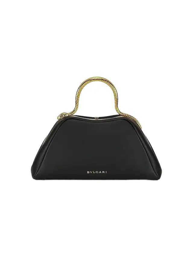 BVLGARI Women's Serpentine Leather Top Handle Bag - Black