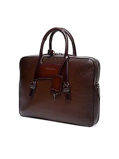 Santoni Men's Leather Buckle Briefcase | Thumbnail 2 Santoni Men's Leather Buckle Briefcase | Thumbnail 2