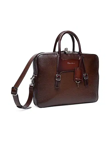 Santoni Men's Leather Buckle Briefcase | Thumbnail 4 Santoni Men's Leather Buckle Briefcase | Thumbnail 4