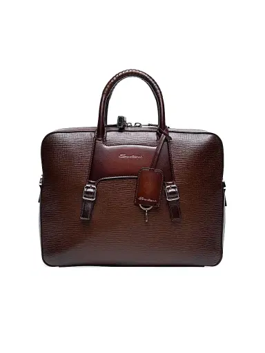 Santoni Men's Leather Buckle Briefcase | Thumbnail 1 Santoni Men's Leather Buckle Briefcase | Thumbnail 1