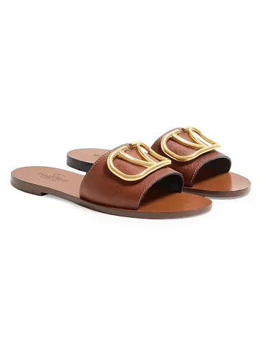 Valentino Garavani Women's Vlogo Signature Slide Sandal In Grainy Cowhide With Accessory - Tan - Size 11.5 | Thumbnail 2 Valentino Garavani Women's Vlogo Signature Slide Sandal In Grainy Cowhide With Accessory - Tan - Size 11.5 | Thumbnail 2