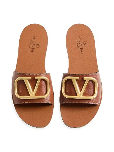 Valentino Garavani Women's Vlogo Signature Slide Sandal In Grainy Cowhide With Accessory - Tan - Size 11.5 | Thumbnail 3 Valentino Garavani Women's Vlogo Signature Slide Sandal In Grainy Cowhide With Accessory - Tan - Size 11.5 | Thumbnail 3