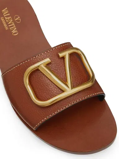 Valentino Garavani Women's Vlogo Signature Slide Sandal In Grainy Cowhide With Accessory - Tan - Size 11.5 | Thumbnail 5 Valentino Garavani Women's Vlogo Signature Slide Sandal In Grainy Cowhide With Accessory - Tan - Size 11.5 | Thumbnail 5
