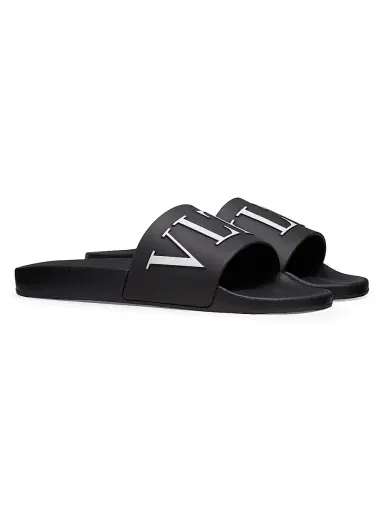 Valentino Garavani Men's VLTN Rubber Slider Sandals - Black | Thumbnail 2 Valentino Garavani Men's VLTN Rubber Slider Sandals - Black | Thumbnail 2