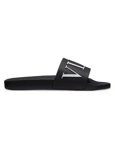 Valentino Garavani Men's VLTN Rubber Slider Sandals - Black | Thumbnail 1 Valentino Garavani Men's VLTN Rubber Slider Sandals - Black | Thumbnail 1