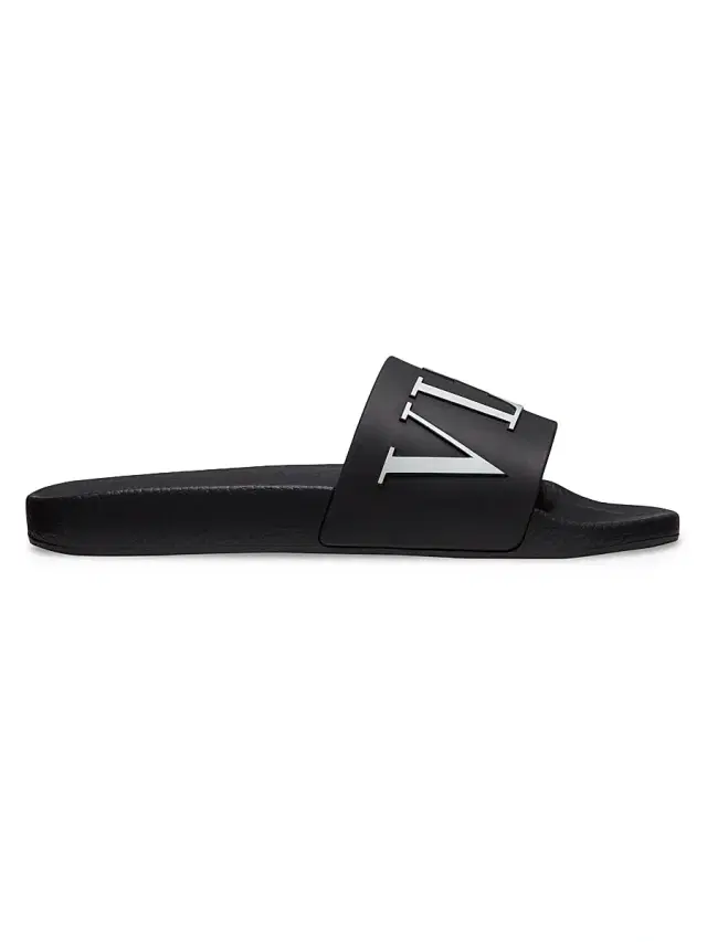 Men's VLTN Rubber Slider Sandals - Black