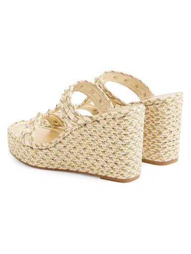 Valentino Garavani Women's Rockstud Laminated Nappa Wedge Sandals 90MM - Platinum | Thumbnail 3 Valentino Garavani Women's Rockstud Laminated Nappa Wedge Sandals 90MM - Platinum | Thumbnail 3