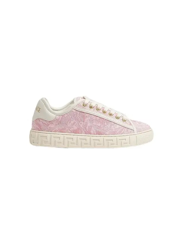 Women's Jacquard Leather-Trimmed Sneakers - Pale Pink