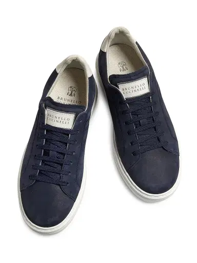 Brunello Cucinelli Men's Suede-Trim Low-Top Leather Sneakers | Thumbnail 4