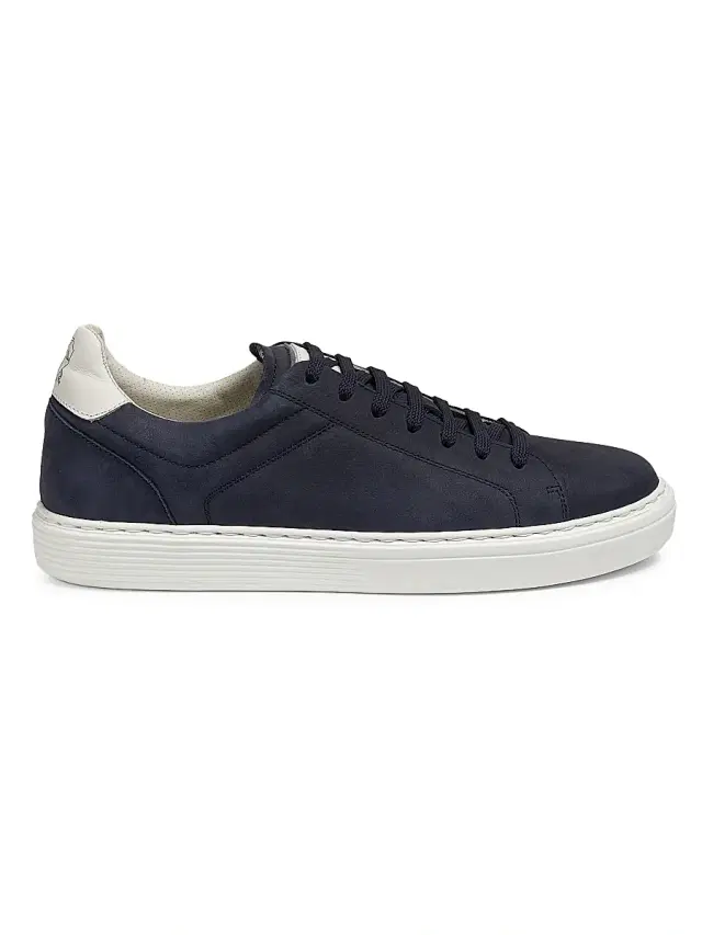 Brunello Cucinelli Men's Suede-Trim Low-Top Leather Sneakers - Navy