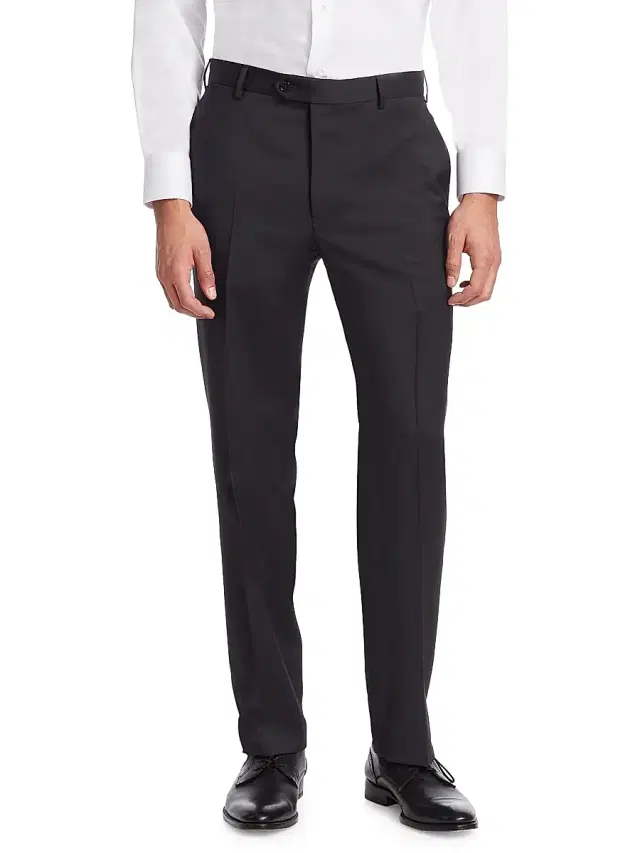Men's Navy Wool Trousers - Black