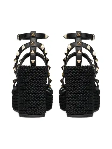 Valentino Garavani Women's Rockstud Wedge Sandals With Calfskin Straps 95MM - Black - Size 4 | Thumbnail 3 Valentino Garavani Women's Rockstud Wedge Sandals With Calfskin Straps 95MM - Black - Size 4 | Thumbnail 3