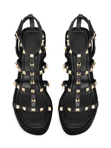 Valentino Garavani Women's Rockstud Wedge Sandals With Calfskin Straps 95MM | Thumbnail 4 Valentino Garavani Women's Rockstud Wedge Sandals With Calfskin Straps 95MM | Thumbnail 4