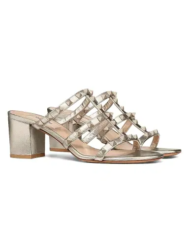Valentino Garavani Women's Rockstud Calfskin Leather Slide Sandals 60MM - Silver - Size 4.5 | Thumbnail 2 Valentino Garavani Women's Rockstud Calfskin Leather Slide Sandals 60MM - Silver - Size 4.5 | Thumbnail 2
