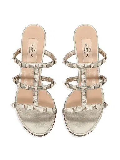 Valentino Garavani Women's Rockstud Calfskin Leather Slide Sandals 60MM - Silver - Size 4.5 | Thumbnail 4 Valentino Garavani Women's Rockstud Calfskin Leather Slide Sandals 60MM - Silver - Size 4.5 | Thumbnail 4