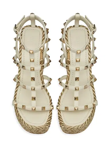 Valentino Garavani Women's Rockstud Wedge Sandals With Calfskin Straps 95MM - Light Ivory - Size 4 | Thumbnail 3 Valentino Garavani Women's Rockstud Wedge Sandals With Calfskin Straps 95MM - Light Ivory - Size 4 | Thumbnail 3