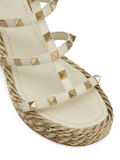 Valentino Garavani Women's Rockstud Wedge Sandals With Calfskin Straps 95MM - Light Ivory - Size 4 | Thumbnail 4 Valentino Garavani Women's Rockstud Wedge Sandals With Calfskin Straps 95MM - Light Ivory - Size 4 | Thumbnail 4