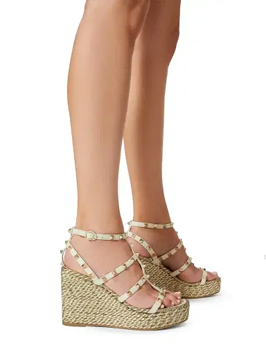 Valentino Garavani Women's Rockstud Wedge Sandals With Calfskin Straps 95MM - Light Ivory - Size 4 | Thumbnail 5 Valentino Garavani Women's Rockstud Wedge Sandals With Calfskin Straps 95MM - Light Ivory - Size 4 | Thumbnail 5