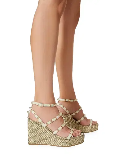 Valentino Garavani Women's Rockstud Wedge Sandals With Calfskin Straps 95MM - Light Ivory - Size 4 | Thumbnail 6 Valentino Garavani Women's Rockstud Wedge Sandals With Calfskin Straps 95MM - Light Ivory - Size 4 | Thumbnail 6