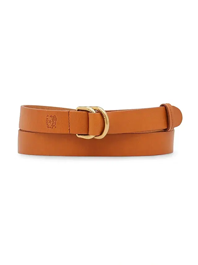 Il Bisonte Women's Leather Double D-Ring Buckle Belt - Caramel