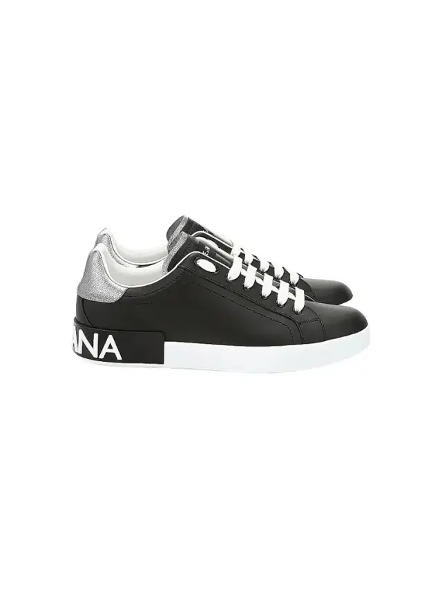 Men's Portofino Leather Sneakers - Black Silver