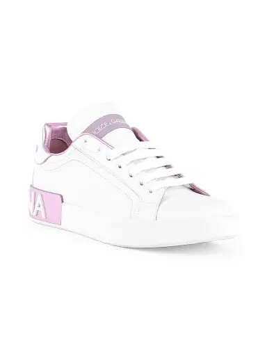Dolce & Gabbana Women's Portofino Leather Sneakers - Bianco Rosa - Size 11 | Thumbnail 2