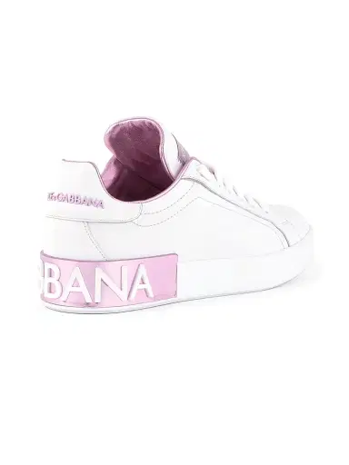 Dolce & Gabbana Women's Portofino Leather Sneakers - Bianco Rosa - Size 11 | Thumbnail 3