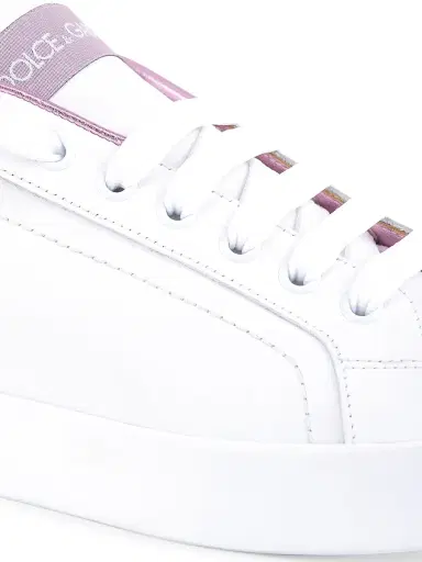 Dolce & Gabbana Women's Portofino Leather Sneakers - Bianco Rosa - Size 11 | Thumbnail 6