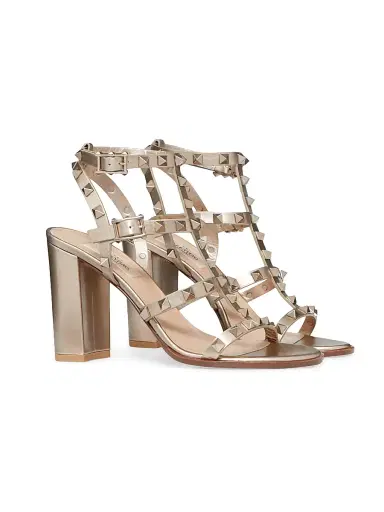 Valentino Garavani Women's Rockstud Metallic 90MM Calfskin Leather Ankle Strap Sandals - Skin | Thumbnail 2 Valentino Garavani Women's Rockstud Metallic 90MM Calfskin Leather Ankle Strap Sandals - Skin | Thumbnail 2
