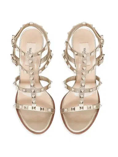 Valentino Garavani Women's Rockstud Metallic 90MM Calfskin Leather Ankle Strap Sandals - Skin | Thumbnail 4 Valentino Garavani Women's Rockstud Metallic 90MM Calfskin Leather Ankle Strap Sandals - Skin | Thumbnail 4