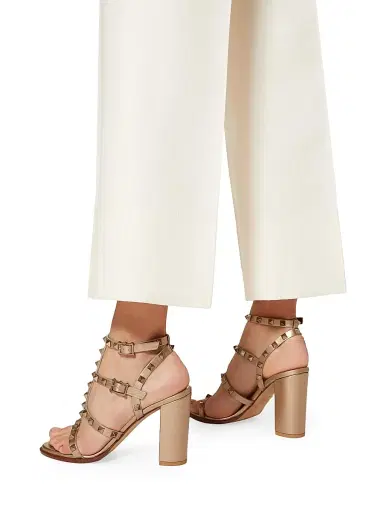 Valentino Garavani Women's Rockstud Metallic 90MM Calfskin Leather Ankle Strap Sandals - Skin | Thumbnail 6 Valentino Garavani Women's Rockstud Metallic 90MM Calfskin Leather Ankle Strap Sandals - Skin | Thumbnail 6