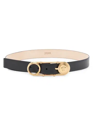 Versace Women's Medusa Safety Pin Leather Belt | Thumbnail 1 Versace Women's Medusa Safety Pin Leather Belt | Thumbnail 1