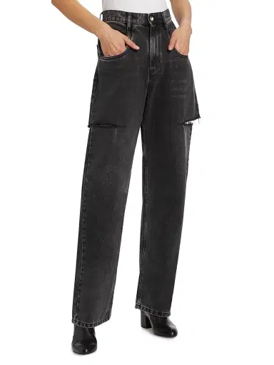 Maison Margiela Women's Distressed Slit Mid-Rise Baggy Jeans - Black Washed - Size 6 | Thumbnail 2