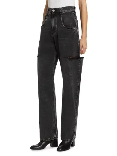 Maison Margiela Women's Distressed Slit Mid-Rise Baggy Jeans - Black Washed - Size 6 | Thumbnail 3