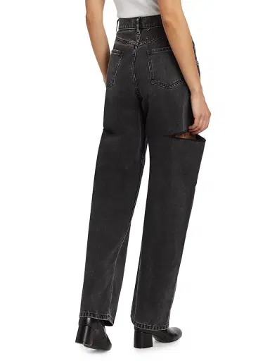 Maison Margiela Women's Distressed Slit Mid-Rise Baggy Jeans - Black Washed - Size 6 | Thumbnail 4