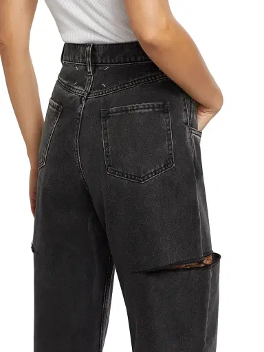 Maison Margiela Women's Distressed Slit Mid-Rise Baggy Jeans - Black Washed - Size 6 | Thumbnail 5