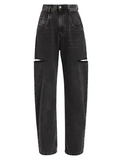 Maison Margiela Women's Distressed Slit Mid-Rise Baggy Jeans - Black Washed - Size 6 | Thumbnail 1