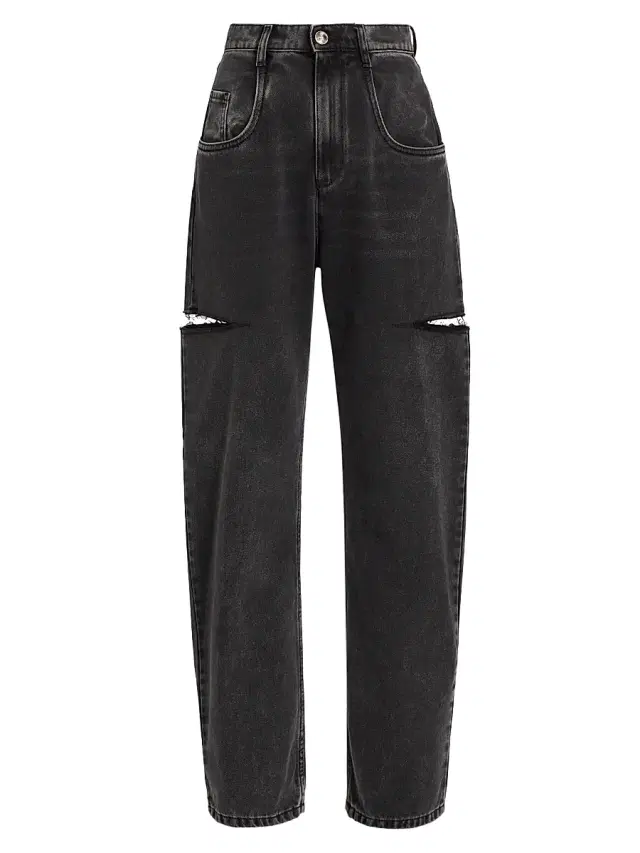 Maison Margiela Women's Distressed Slit Mid-Rise Baggy Jeans - Black Washed