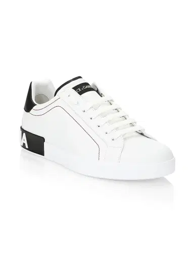 Dolce & Gabbana Men's Portofino Leather Sneakers - White Black - Size 14 | Thumbnail 2