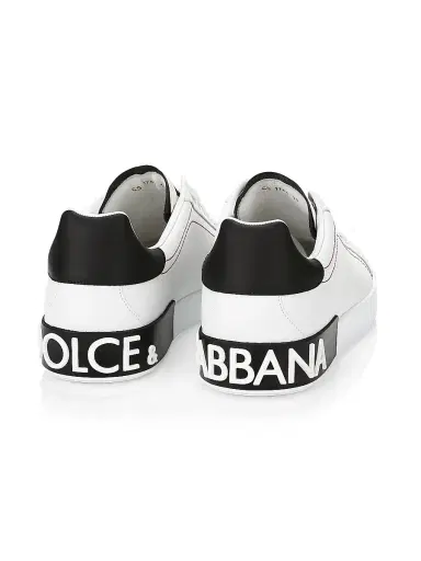 Dolce & Gabbana Men's Portofino Leather Sneakers - White Black - Size 14 | Thumbnail 3