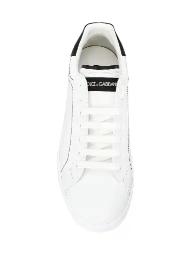 Dolce & Gabbana Men's Portofino Leather Sneakers - White Black - Size 14 | Thumbnail 4